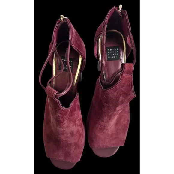 White House Black Market Wine Red Suede Ankle Strap High Heels - Picture 3 of 10